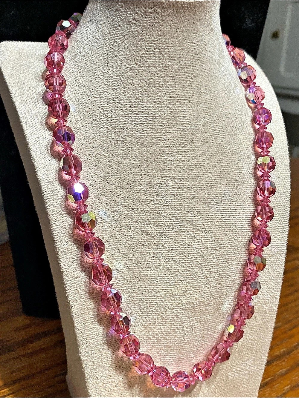 Vintage Pink Faceted AB Beaded Necklace